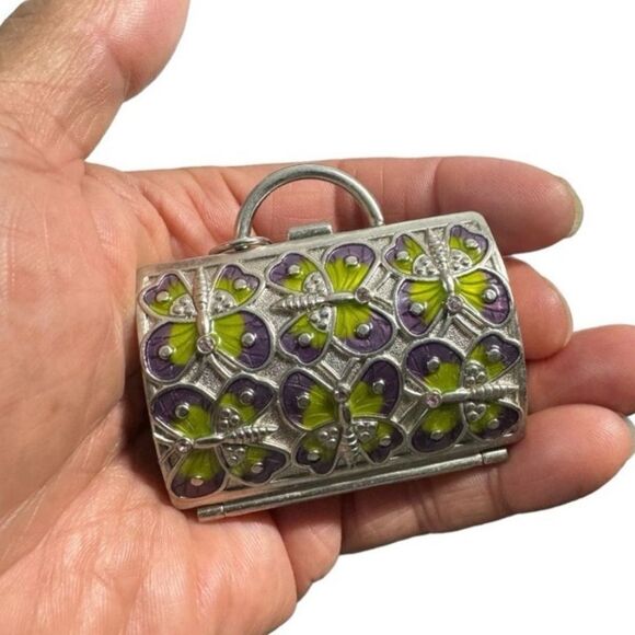 Judith Leiber for Neiman Marcus Women’s Purse Shape Butterfly Metal Pill Box - Picture 3 of 6
